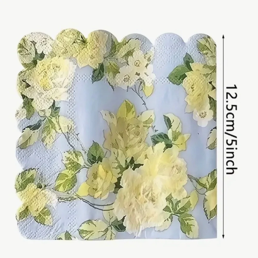 Laura Ashley Floral Scalloped Edge Cocktail Beverage Paper Napkins, 40 ct